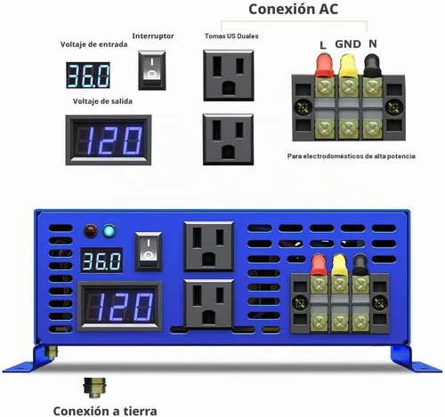 Vista 3 de Inversor de onda sinusoidal pura de 3000 W, 36 V CC a CA, 120 V, 110 V, sobretensión, 6000 W, convertidor de energía para sistema solar