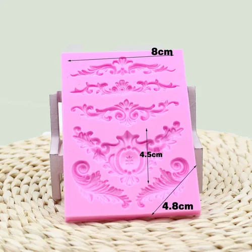 Vista 5 de Molde de silicona de encaje con estampado de flores en estilo barroco Rainmae para decoración de borde de pastel en filigrana, decoración