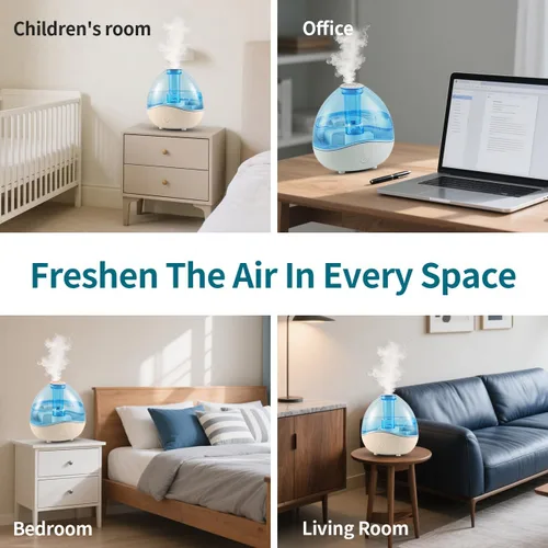Vista 5 de Humidificador de niebla fría de 1.5L para dormitorio con boquilla ajustable de 360°, humidificador de aire ultrasónico silencioso para bebés