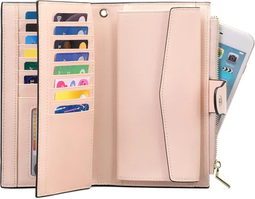 Vista 3 de SENDEFN - Cartera de cuero para mujer, portatarjetas con bloqueo RFID, monedero para mujer con cierre