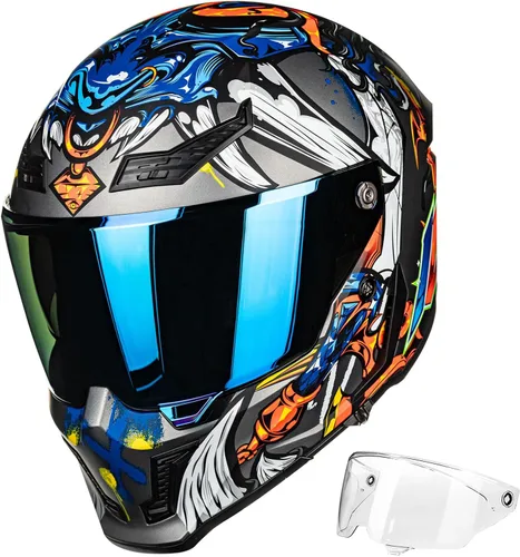 Vista 8 de ILM Cascos para Motocicleta para Adultos Hombres Mujeres Casco Integral DOT ECE con Visor Dual para Carreras en Calle con Pinlock Modelo MF509
