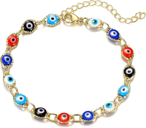 Vista 13 de choice of all Pulseras contra el mal de ojo azul, joyería Ojo Hamsa, delicadas pulseras de eslabones dorados para mujer, protección turca
