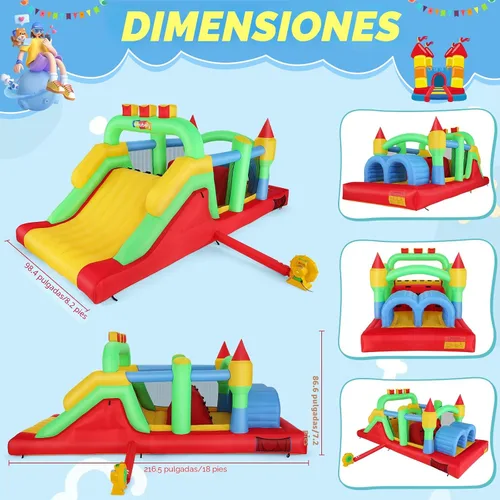 Vista 6 de Whubefy Casa de rebote para niños grandes de 8-12, 18 x 8.2 pies, curso de obstáculos inflable para niños de 3-6 con túneles dobles, tobogán grande
