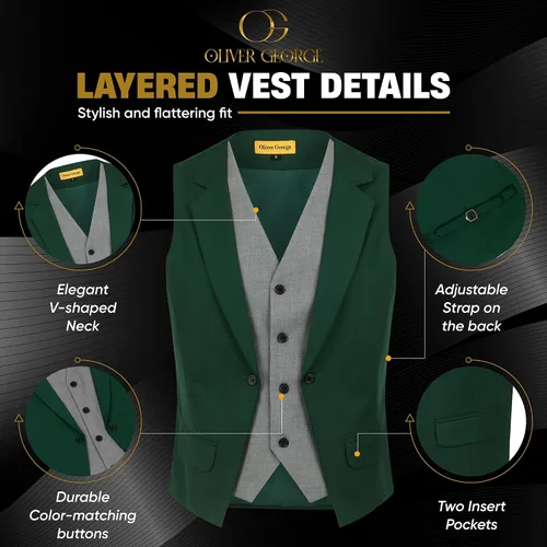 Vista 25 de Oliver George Chaleco formal de esmoquin en capas para hombre, chaleco de traje de negocios