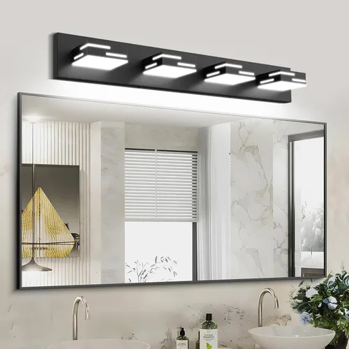 Vista 6 de IZORRO Moderna lámpara LED de tocador de baño (30 pulgadas, 4 luces, 5 CCT, regulable), luces de tocador negras mate para accesorios de iluminación