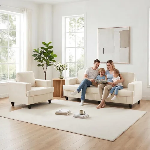 Vista 9 de ijuicy Juego de sofá seccional de chenilla de 6 asientos para juego de muebles de sala de estar, juego de sofá moderno de 3 piezas, sofá de 3