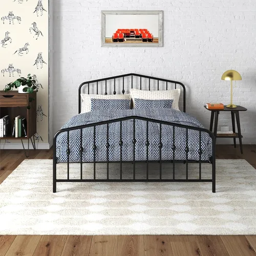 Vista 3 de Novogratz Bushwick - Marco de cama Queen de metal con cabecera ligeramente triangular, husillos insertados, base ajustable para almacenamiento,