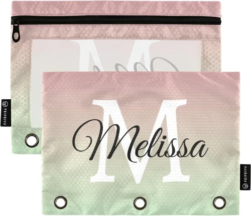 Vista 25 de Estuche para lápices personalizado degradado morado para 3 anillas, bolsa de lápices personalizada con cremallera, estuche transparente