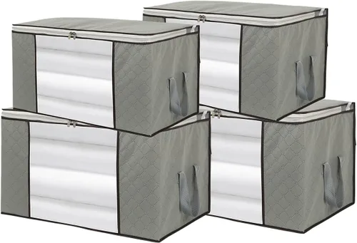 Vista 9 de Szxc Paquete de 2 bolsas de almacenamiento plegables grandes, horizontales + erectas para edredón, manta, ropa, almohada, ventana transparente