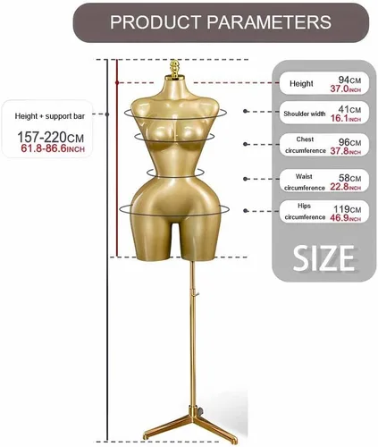 Vista 6 de Torso de maniquí femenino ajustable con base de metal, 61.8 in de altura para exhibición de ropa al por menor, perfecto para tiendas de moda