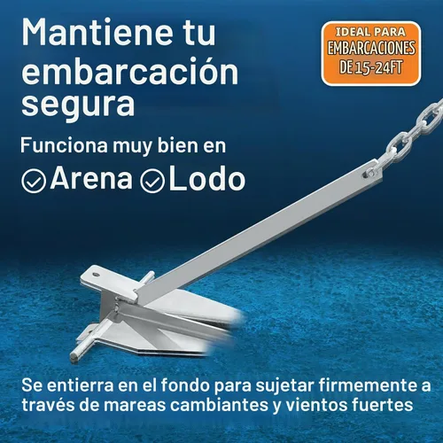 Vista 3 de Kit de anclaje para lancha pesada Fluke Anchor con cadena de anclaje y cuerda de anclaje para lancha para incluir anclajes de barco para barcos