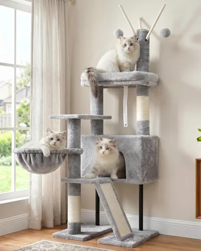 Vista 10 de Gitelsnour Árbol para gatos de interior, torre para gatos con poste rascador para gatos pequeños y gatitos, casa para gatos con plataforma superior