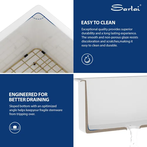 Vista 6 de Sarlai White Undermount/Drop In Kitchen Sink 24 x 18 Inch Laundry Sink 11 Inch Extra Deep White Fireclay Ceramic Single Bowl Dual-mount Utility