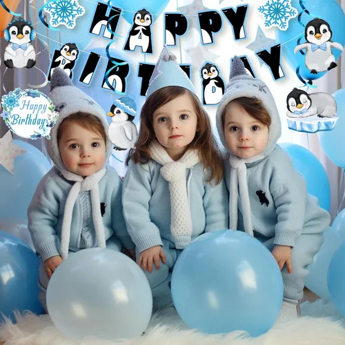 Vista 2 de Cartel de feliz cumpleaños de pingüino, decoraciones de fiesta, suministros de baby shower, recuerdos de fiesta para niños, adolescentes, regalos