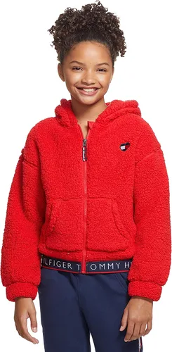 Vista 3 de Tommy Hilfiger Sudadera con capucha de forro polar con cremallera completa para niña con bolsillos delanteros