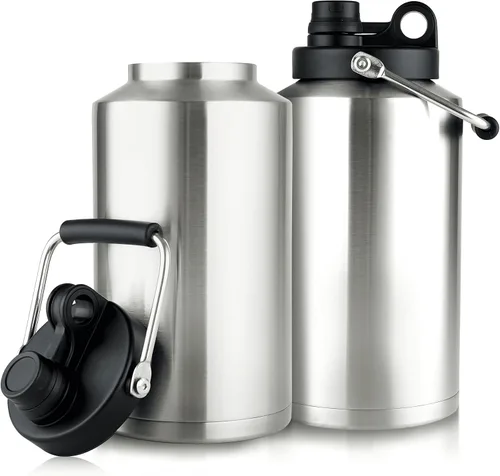 Vista 14 de Botella de agua de 1 galón aislada con popote, botella de agua de acero inoxidable de 128 onzas, boca ancha, doble vacío, apta para lavavajillas