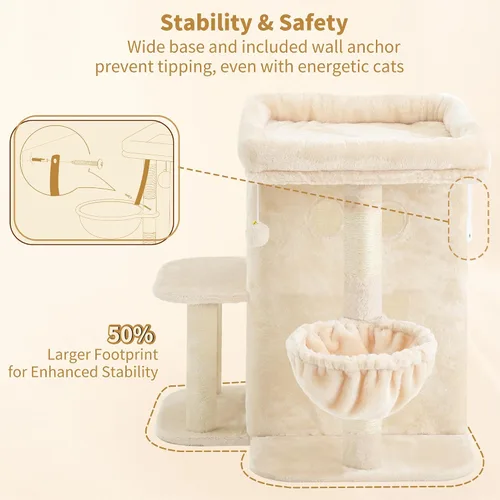 Vista 5 de Heybly Árbol para gatos, torre para gatos de 25.6 pulgadas con amplia percha superior para gatos grandes, muebles de casa para gatos estilo escalera