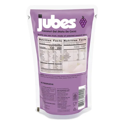 Vista 2 de Jubes Grape Nata De Coco Jelly Cubes 12.7 oz – Cubos de jalea de coco de uva para sagú – Gel de coco en ingredientes de jarabe para té de frutas