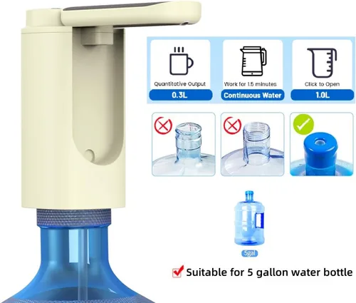 Vista 3 de Dispensador de agua para botellas de 5 galones, bomba de agua potable de 5 galones, dispensador de agua eléctrico de 5 galones con carga USB, fácil