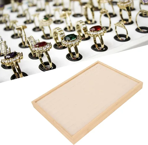 Vista 9 de Bandeja organizadora apilable para joyas, 100 compartimentos, terciopelo de bambú con aretes, anillos, exhibición de almacenamiento