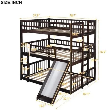Vista 2 de Cama matrimonial triple con barandilla (espresso triple)