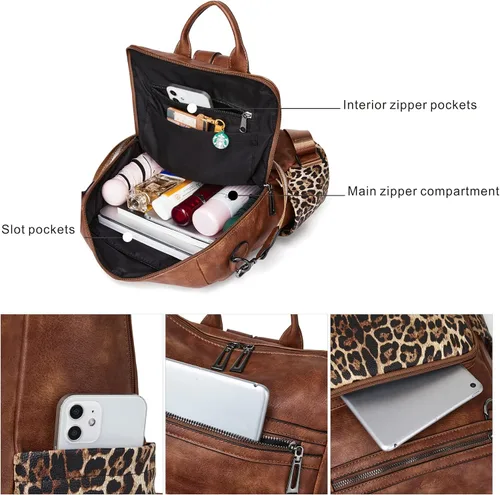 Vista 41 de OPAGE - Mochila de cuero para mujer, con borla de moda, bolso de hombro, mochila grande, bolsa de viaje, gris, L