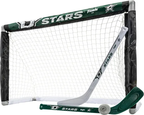 Vista 18 de Franklin Sports NHL - Juego de mini hockey para niños, portería de hockey sobre rodilla, pelota + 2 palos, juego de juguetes para interiores