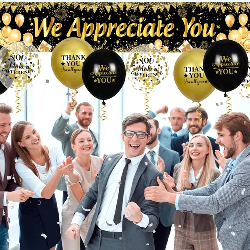 Vista 3 de Decoraciones We Appreciate You Letrero de Jardín Negro Dorado We Appreciate You con 18 Globos Letrero Gracias por Todo lo que Haces Regalos