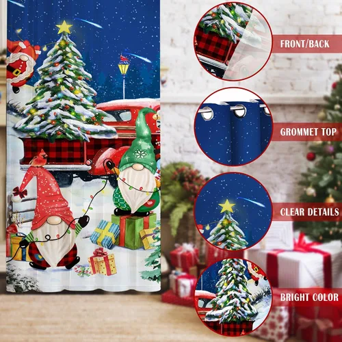 Vista 5 de pinata Cortinas de Navidad para sala de estar, decoración de gnomos, ventana del hogar, transparente de 63 pulgadas de largo, 2 paneles