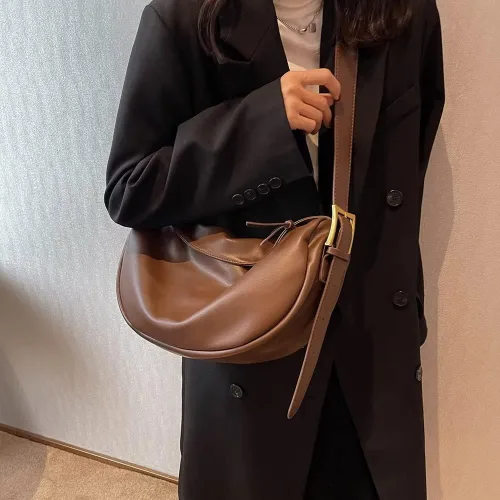 Vista 6 de Mudono Bolso cruzado para mujer, bolso de hombro grande de cuero, estilo casual, bolso cruzado tipo hobo ligero con media luna