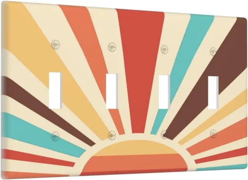 Vista 134 de Placa de pared abstracta con diseño de amanecer retro, arco iris, puesta de sol, sin dispositivo, placa de pared decorativa en blanco, placa frontal