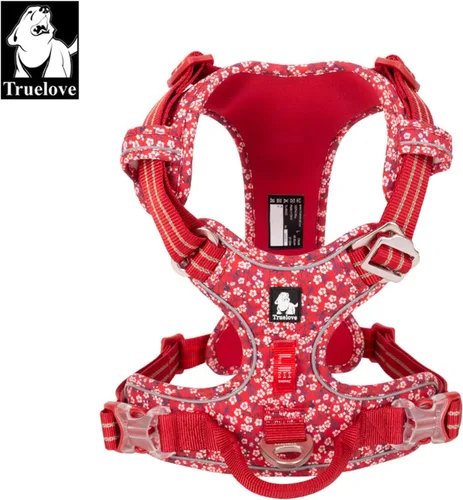Vista 3 de TRUE LOVE Arnés ajustable sin tirones con clip frontal para perro, reflectante, cómodo, duradero, suave, algodón, chaleco floral con asa TLH5655