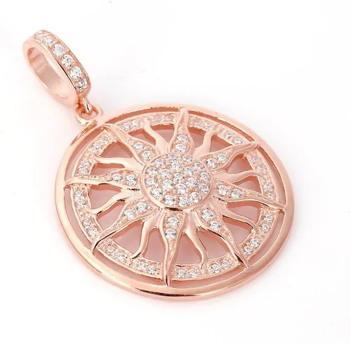 Vista 3 de Abalorios colgantes de plata de ley 925 auténtica con diamantes de imitación de sol de oro rosa, Plata esterlina