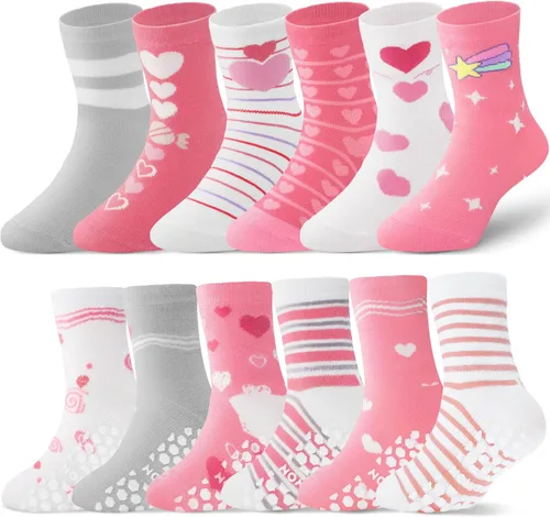 Vista 7 de ANTSANG 12 pares de calcetines de bebé para niñas, niños, niños pequeños con empuñaduras, calcetines de tripulación de algodón