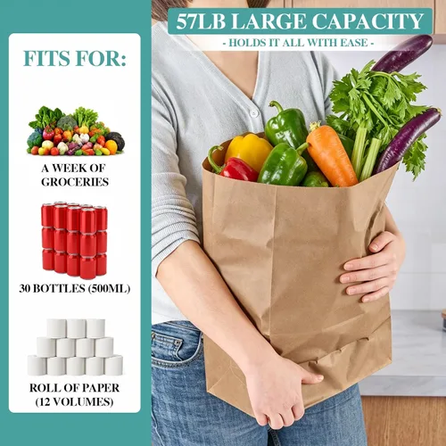 Vista 3 de MUCHII Bolsas de Papel Kraft de 57 LB 50 Unidades, Bolsas Grandes de Papel Marrón de Supermercado para Almacenamiento, Compras