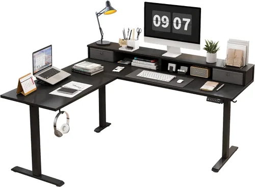 Vista 37 de Agilestic Escritorio de Pie en Forma de L de 59 Pulgadas de Altura Ajustable, Escritorio de Esquina Eléctrico de Pie, Mesa de Computadora Sit Stand