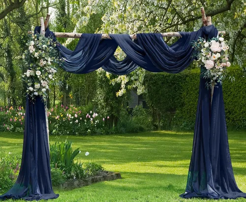 Vista 36 de Warm Home Designs Paquete de Tela para Arco de Boda Tiene 2 Scarves de 216 Pulgadas (18 Pies) en Tela Azul Marino y Blanco para Ceremonia de Boda