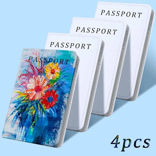 Vista 3 de 4 piezas DIY sublimación pasaporte titular cubiertas, cuero de PU en blanco transferencia de calor viaje pasaporte libro titular cartera cubierta