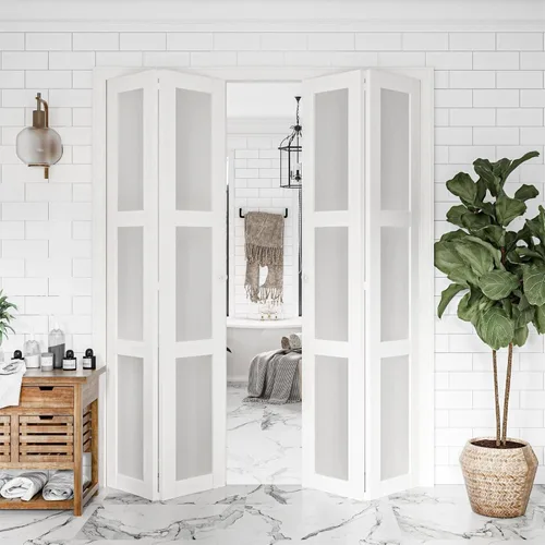 Vista 10 de BARNER HOME Puerta plegable, para abertura de 24"×80", panel plegable de puerta de 3 hojas de vidrio templado esmerilado con kit de herrajes