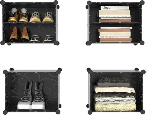 Vista 6 de AWTATOS Zapatero de 6 niveles con puerta, gabinete de almacenamiento de zapatos con 24 pares de estantes organizadores para armario, pasillo, Negro