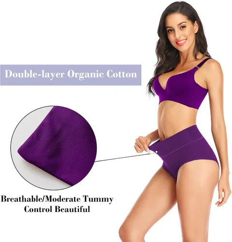 Vista 3 de Ceseboo Ropa interior para mujer cintura alta cintura de doble capa no se sube sin muffins bragas transpirables para mujer