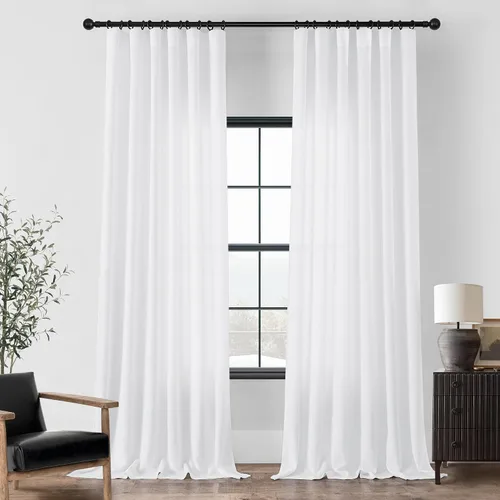 Vista 55 de Cortinas de cocina de lino semitransparente beige de 24 pulgadas de largo, 2 paneles Cream, Cafe Short Curtains, for Bathroom Small Windows, Light