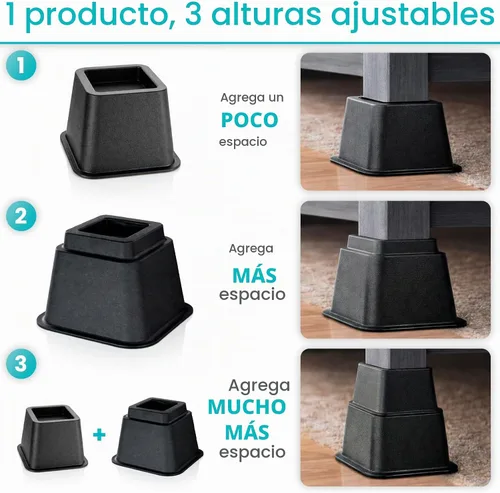Vista 4 de Vive Elevadores de cama resistentes (paquete de 4, 3 pulgadas), elevadores de muebles para sofá, mesa, escritorio, silla y dormitorio, elevadores