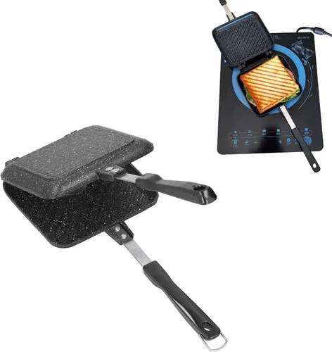 Vista 6 de Sartén para barbacoa de doble cara, revestimiento antiadherente, sartén doble para hacer panini y panini para barbacoa, sartén a la parrilla