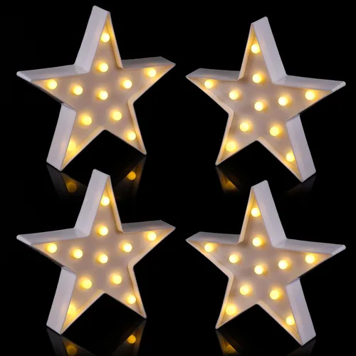 Vista 8 de Tarpop 4 piezas de luz nocturna de plástico con forma de estrella, funciona con pilas, letrero de estrella, letrero de estrella, decoración de cine