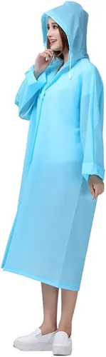Vista 3 de Piloto de lluvia ligero con capucha impermeable Sister Amy para mujer, largo para el aire libre Azul