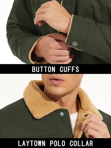 Vista 6 de MAGNIVIT Chaqueta cargo de algodón para hombre, chaqueta de trabajo con forro polar Sherpa de invierno con 5 bolsillos
