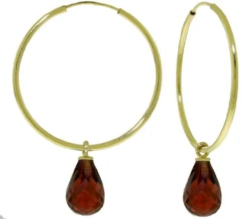Vista 2 de Galaxy Gold GG Aretes de aro de oro macizo de 14 quilates con granates colgantes, Metal Gema, Granate