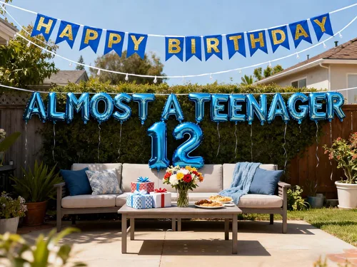 Vista 9 de Decoraciones de cumpleaños número 12 para niños, globos de aluminio con el número 12 de la frase "Almost a teenager", suministros de aniversario