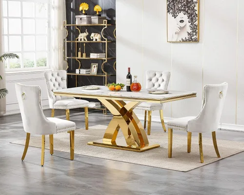 Vista 19 de Juego de mesa de comedor de cristal plateado moderno de 70 pulgadas para 4, juego de mesa de comedor rectangular de 5 piezas con patas de acero